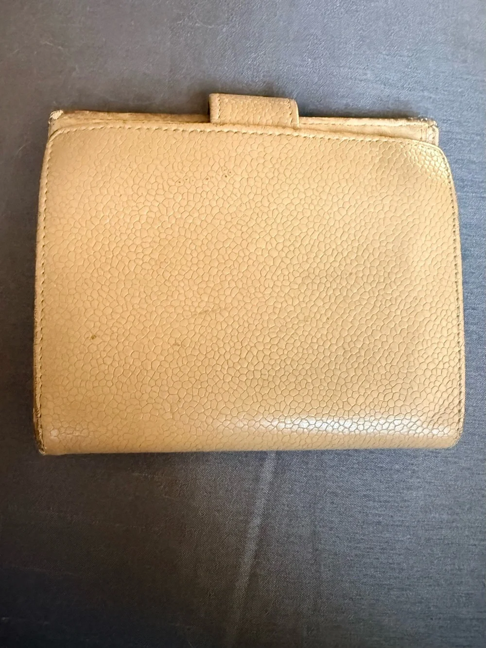 CHANEL Tan Quilted Caviar Leather Wallet with CC Logo